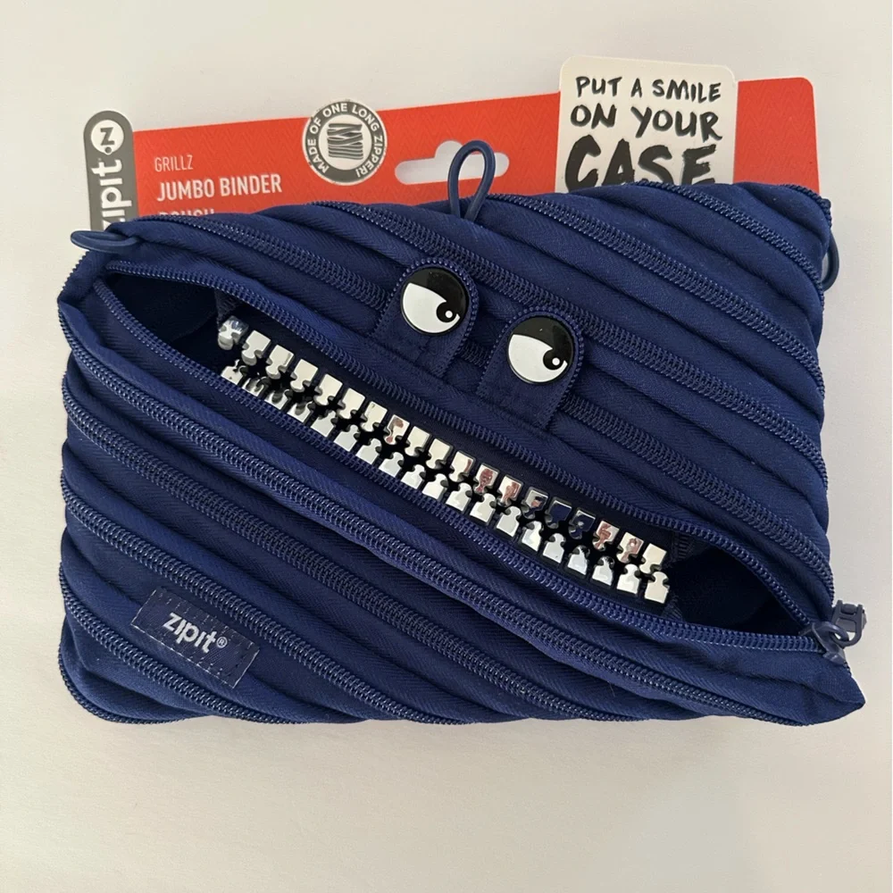 ZIPIT Blue Monster Teeth Jumbo Binder Pencil Case